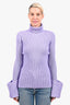 St. John Purple Wool Flared Cuff Sleeve Turtleneck Sweater Size S