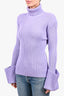 St. John Purple Wool Flared Cuff Sleeve Turtleneck Sweater Size S