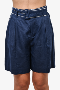 Staud Navy Blue/White Linen Belted Shorts Size 4
