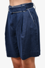 Staud Navy Blue/White Linen Belted Shorts Size 4