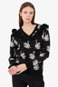 Stella McCartney Black Wool Swan Print Knit Ruffled Sweater Size 36