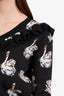 Stella McCartney Black Wool Swan Print Knit Ruffled Sweater Size 36