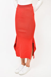 Stella McCartney Red Ribbed Midi Skirt with Side Flared Detail Size 40