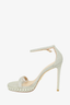 Stuart Weitzman Silver Glitter 'Nudistjune' Pearl Sandals Size 7