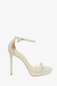 Stuart Weitzman Silver Glitter 'Nudistjune' Pearl Sandals Size 7