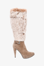 Stuart Weitzman Taupe Suede/Fox Fur Platform Knee High Boots Size 39