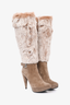 Stuart Weitzman Taupe Suede/Fox Fur Platform Knee High Boots Size 39
