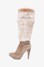 Stuart Weitzman Taupe Suede/Fox Fur Platform Knee High Boots Size 39