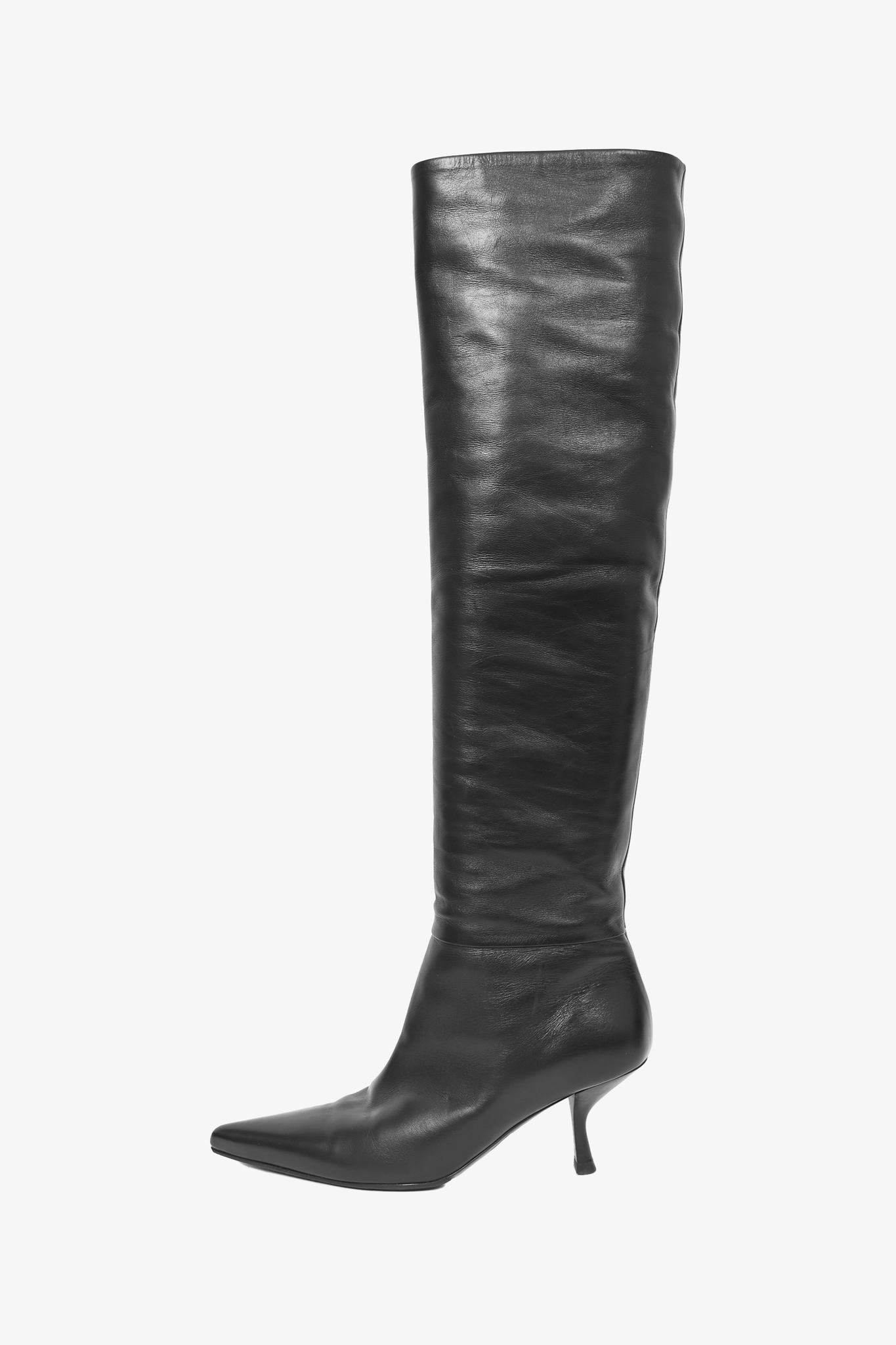 The Row Black Leather Pointed Over The Knee Boots Size 40