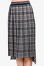 Thom Browne Navy/Grey Silk Plaid Pleated Midi Skirt Size 48