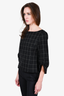 Tibi Black/White Grid Ruched Sleeve Top Size 6