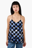 Tibi Blue/Black Checkerboard Silk Tank Top Size 6