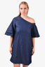 Tibi Dark Wash Denim One Shoulder Bell Sleeve Dress Size 2