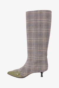 Tibi Plaid Patent Toe Boots Size 37.5