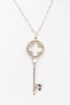 Tiffany & Co. 18K White Gold 4 Leaf Clover Diamond Key Pendant on 18" Oval Link Chain Necklace