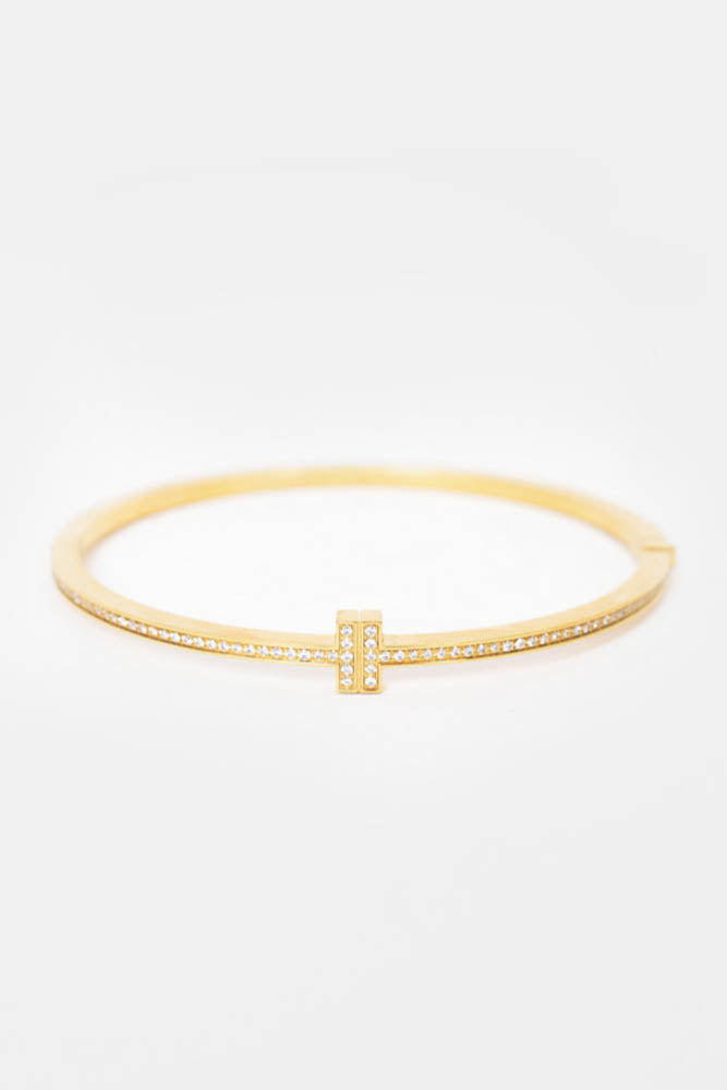 Tiffany & Co. 18k Gold Diamond Hinged "T" Wire Bracelet sz L (Retail $9100)