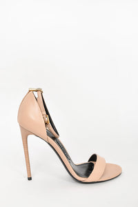 Tom Ford Pink Leather Heeled Sandals with Gold T Size 38.5