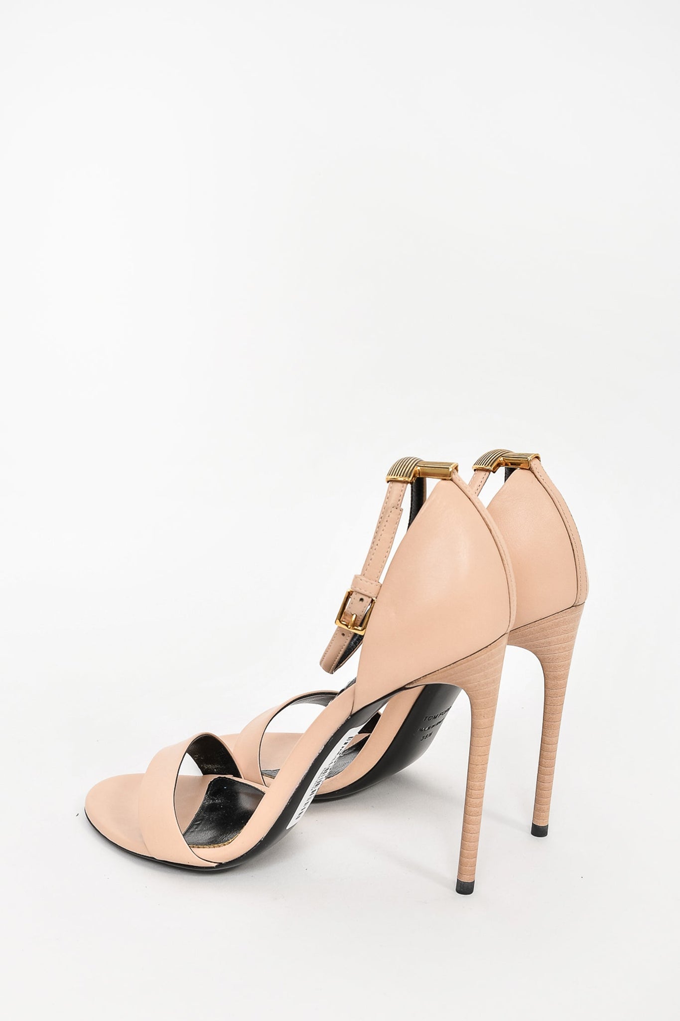 Tom Ford Pink Leather Heeled Sandals with Gold T Size 38.5