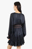 Ulla Johnson Black Silk Stripped Pink Waistband Mini Dress Size 2