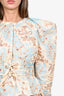 Ulla Johnson Cream/Blue/Brown Printed Cotton Puff Sleeve Blouse + Short Set Size 6