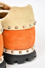 Valentino Beige/Orange Suede w/ Nylon Camo Rockstud Sneakers sz 9 mens