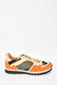Valentino Beige/Orange Suede with Nylon Camo Rockstud Sneakers Size 9 mens