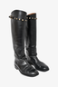 Valentino Black Leather Knee High Rockstud Strap Boots Size 38