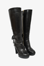 Valentino Black Leather Lace-Up Detail Knee-High Heeled Boots Size 36