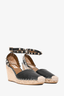 Valentino Black Leather Rockstud Espadrille Wedges Size 37