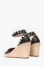 Valentino Black Leather Rockstud Espadrille Wedges Size 37