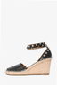 Valentino Black Leather Rockstud Espadrille Wedges Size 37