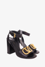 Valentino Black Leather V-Logo Black Heel Sandals Size 37