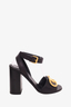 Valentino Black Leather V-Logo Black Heel Sandals Size 37