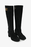 Valentino Black Suede Block Heel Knee High Boots Size 37.5