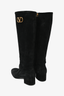 Valentino Black Suede Block Heel Knee High Boots Size 37.5