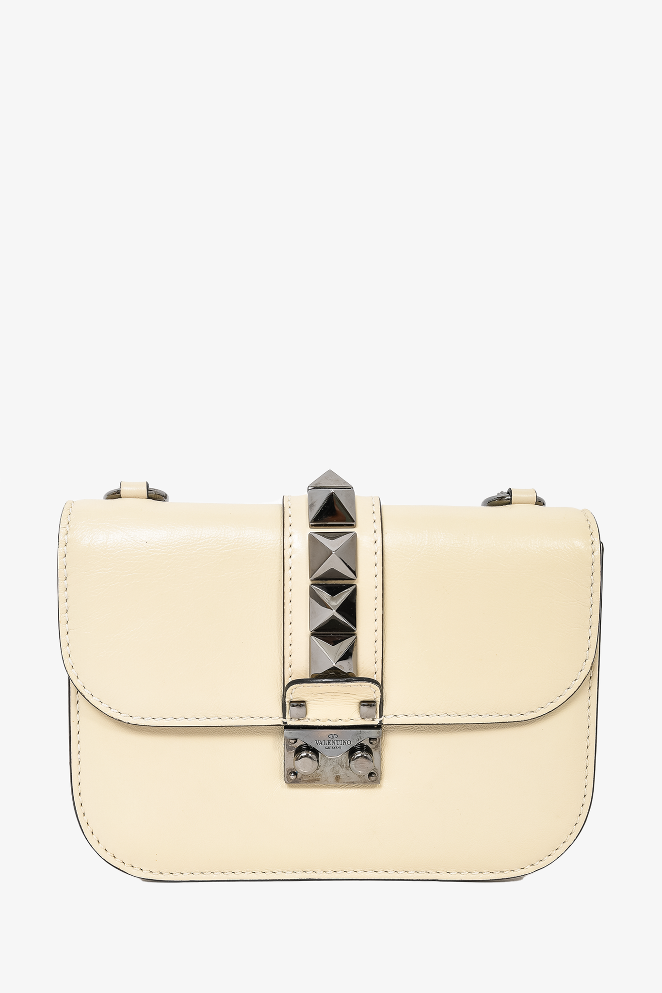 Valentino Cream Leather Small Glam Lock Shoulder Bag
