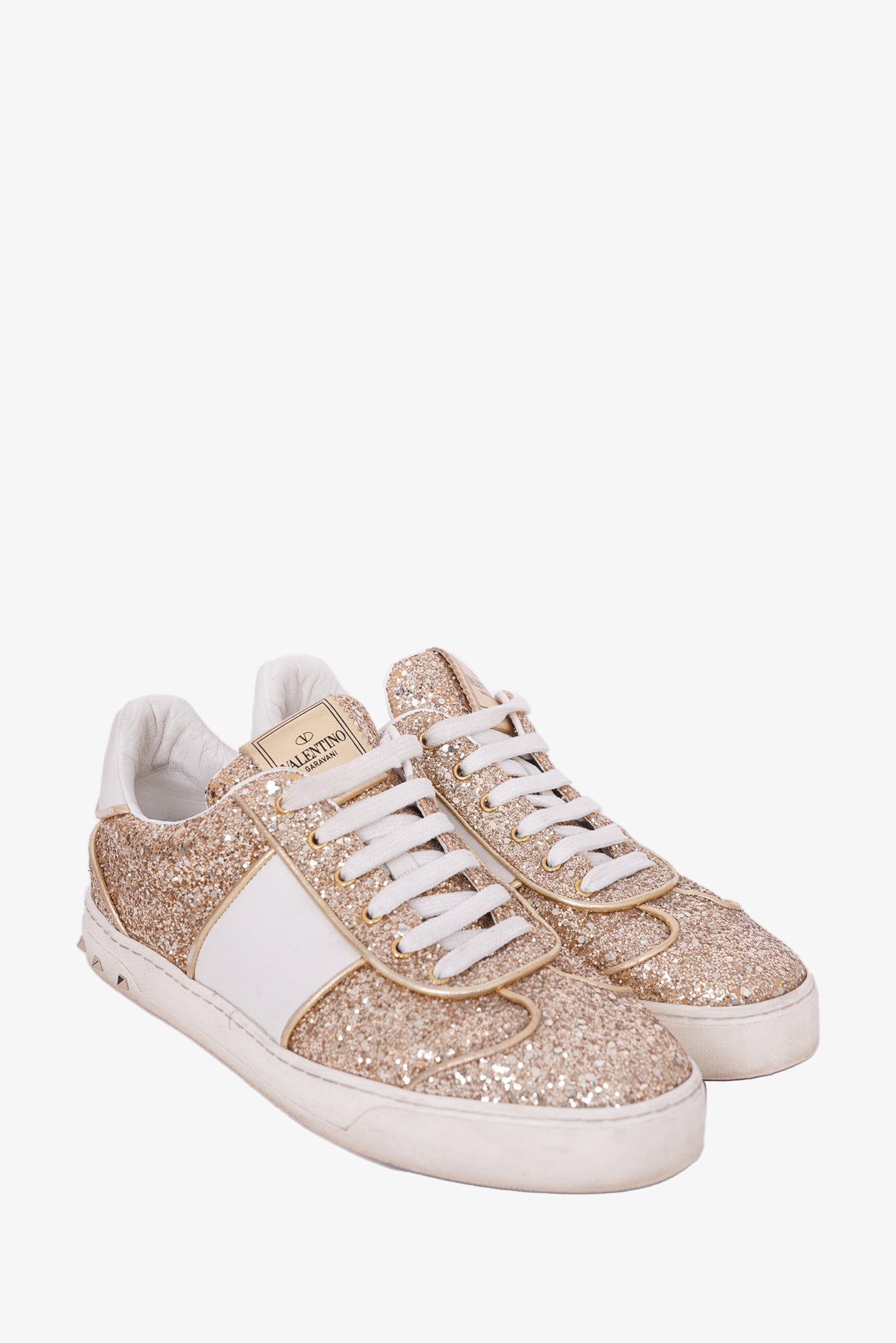 Pink Valentino Fly Crew Glitter Valentino Gold Glitter Rockstud