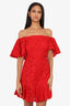 Valentino Red Lace Off Shoulder Dress