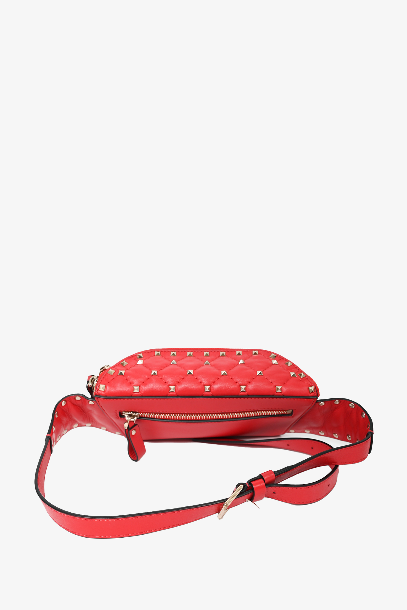 Valentino Red Lambskin Leather Rockstud Belt Bag Size 85