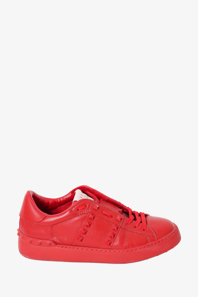 Valentino Red Leather Rockstud Sneakers Size 38.5 – Mine & Yours