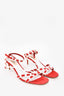 Valentino Red Suede/White Rockstud Kitten Heeled Sandals Size 38