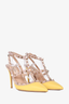 Valentino Yellow Rockstud Accents Leather T-Strap Pumps Size 35.5