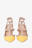 Valentino Yellow Rockstud Accents Leather T-Strap Pumps Size 35.5