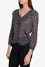 Veronica Beard Blue Silk Floral Print Ballon Sleeve Top Size 0