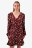Veronica Beard Burgundy Printed Silk Buttoned Dress Size 12