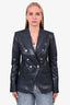 Veronica Beard Navy Blue Leather Blazer Size 0