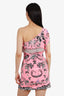 Versace 2010 Pink Butterfly Printed One Shoulder Belted Mini Dress Size 42