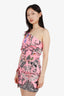 Versace 2010 Pink Butterfly Printed One Shoulder Belted Mini Dress Size 42