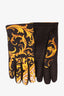 Versace Black/Gold Pattern Print Leather Gloves