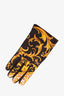 Versace Black/Gold Pattern Print Leather Gloves